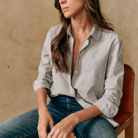Sezane Tomboy Shirt | NWT | Ecru & Blue | Size 8 - Picture 2 of 7